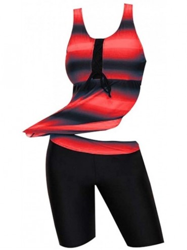 Tankinis Women's Sexy Tankini Set-Tie Bow Tankini Top Capri Swim Bottoms Two Piece Swimsuits Swimwear Set Plus Size - Red - C...