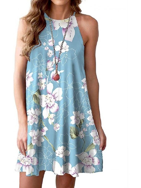 Cover-Ups Women's Dress Sweet & Cute Sleeveless Sleepwear Shift Dress Mini Dress - 04 Flower Light Blue - CO18O4UQHTD $44.15