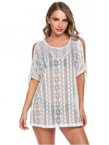 Cover-Ups Womens Swimsuit Cover Up Summer Cold Shoulder Beach Tunic Dress for Swimwear S-XXL - White - C1193QXKKSQ $35.27