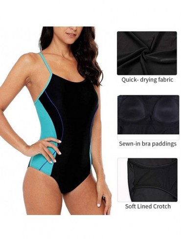 One-Pieces Women's Sport Pro One Piece Swimsuit Athletic Racerback Swimwear - Thin Strap/Black - CM18KGAUQEM $27.36