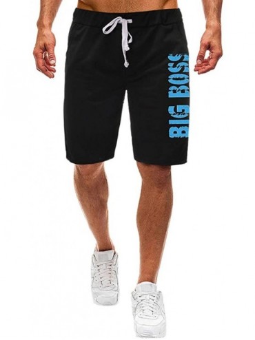 Racing Mens Classic Solid Color Plus Size Athletic Shorts Knee Length Knee Length Beach Trunks Drawstring Running Shorts - Bl...