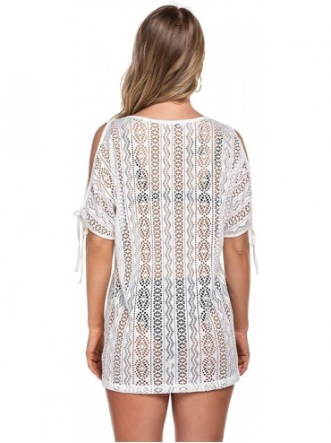 Cover-Ups Womens Swimsuit Cover Up Summer Cold Shoulder Beach Tunic Dress for Swimwear S-XXL - White - C1193QXKKSQ $20.49