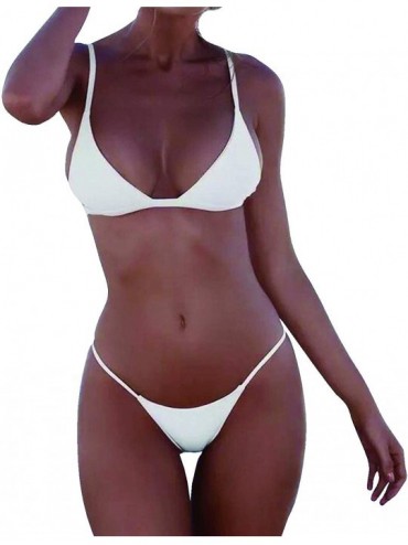 Sets Eradria Womens Brazilian Bikini Pure Color Sexy Micro Bikini Charming Bra and Bottom Thong Swimsuits - White - CJ18OYZ8S...