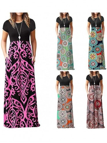 Cover-Ups Dresses for Women Casual Fall-Elegant Maxi Dress Floral Printed Spring Short Sleeves Casual Summer Tunic Long Dress...