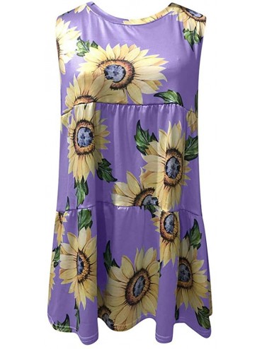 Cover-Ups Women's Summer Casual T Shirt Sundress Swimsuit Cover Ups - Purple - CN199R8DU9Y $15.27