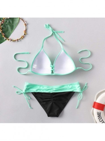 Tankinis Women's Swimsuit Halter Halter Strap Solid Print Bikini Set(A4-Green-M) - A4-green - CA196UERK4D $12.62