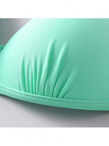 Tankinis Women's Swimsuit Halter Halter Strap Solid Print Bikini Set(A4-Green-M) - A4-green - CA196UERK4D $12.62