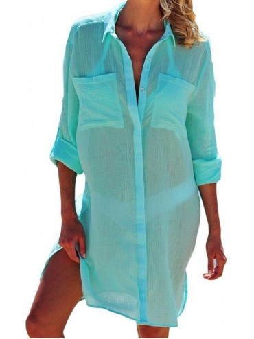 Cover-Ups Women Embroidered Half/Long Sleeve Swimsuit Cover Up Mini Beach Dress - A-green - C218GN74DLD $39.00