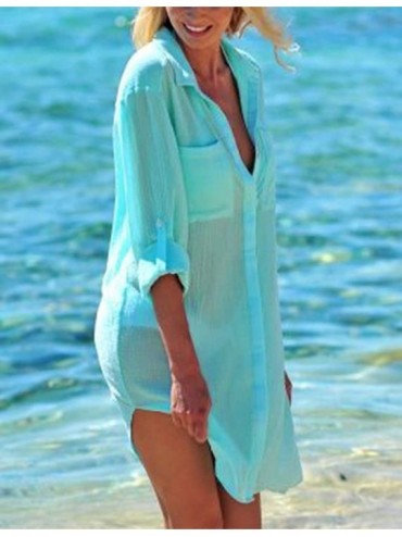 Cover-Ups Women Embroidered Half/Long Sleeve Swimsuit Cover Up Mini Beach Dress - A-green - C218GN74DLD $19.50