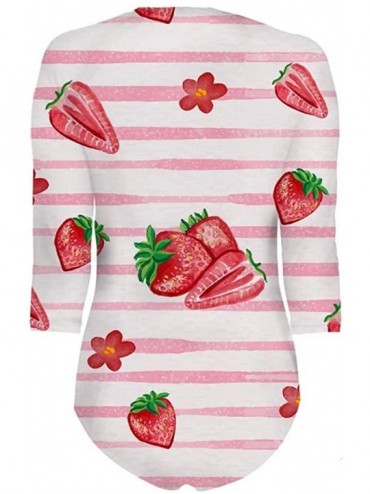 Rash Guards Women's Fruit Animal Rash Guards 3D Printed Zip Front One Piece Swimsuit Swimwear Bathing Suit - Strawberry - CF1...