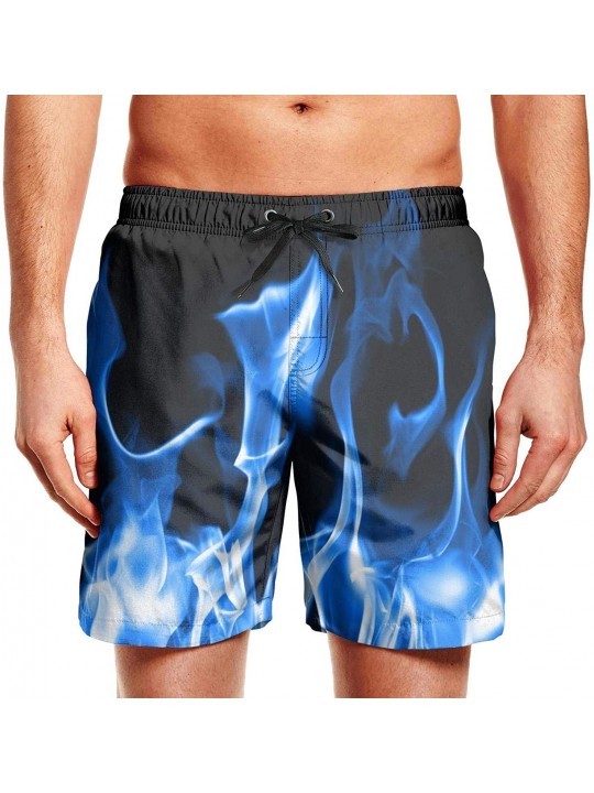 Board Shorts Mens Summer Quick Dry Side Pockets Shorts Halloween Pumpkin Novelty Face - Blue Flame - CC18T4EZNNT $37.70