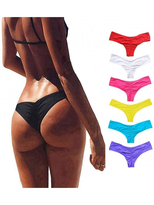 Bottoms Women's Sexy Bikini Thong Bottom Ruched Brazilian Beachwear Cheeky Swimwear - Red - CI18RYAEA2E $10.75