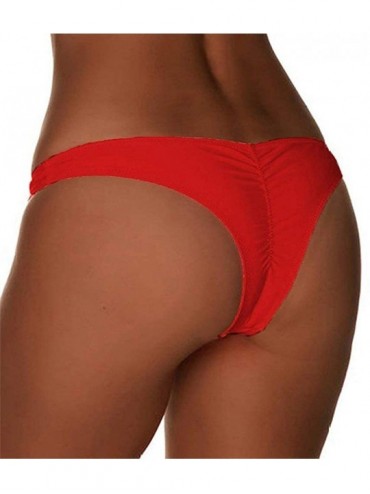 Bottoms Women's Sexy Bikini Thong Bottom Ruched Brazilian Beachwear Cheeky Swimwear - Red - CI18RYAEA2E $10.75