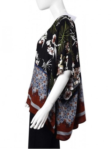 Cover-Ups Fashion Cover Ups Turquoise Floral Print Kimono Viscose One Size Fit most Traditional Dress - Black - C119C7CW6Q5 $...