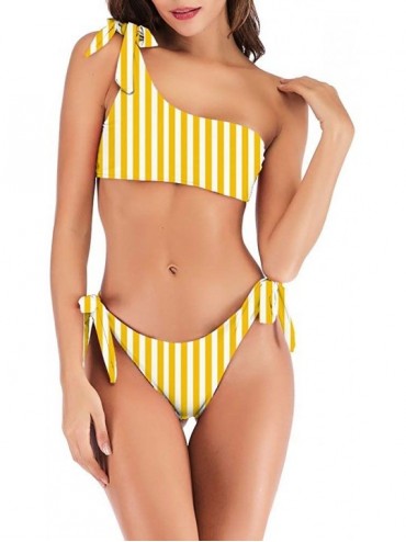 Sets Women Striped Bikini Sexy Push Up Two Piece Swimsuit - Yellow - CL18WN5R6CZ $38.16