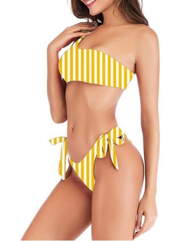 Sets Women Striped Bikini Sexy Push Up Two Piece Swimsuit - Yellow - CL18WN5R6CZ $18.30