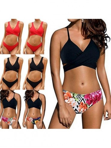 Sets Women's Tankini Swimsuit Front Cross Bikini Tops High Waist Bottoms Floral Swimwear Bathing Suit - Striped - CI18R7RY4NT...