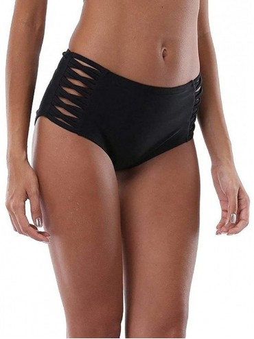 Tankinis Women's Shirred Side Bikini Bottoms Solid Swim Bottom Swimsuit Briefs - Cutout/Black - CX1822RGNMD $9.69