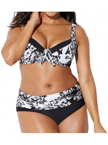 Sets Plus Size Cross Bandage Two Piece Bikini Set Solid Bathing Suits Swimwear Beachwear - J1 - CN18UNG5OAO $38.57