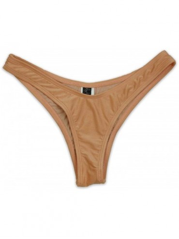 Tankinis Women's Rounded Waistline Cheeky Coverage High-Leg Cut Nostalgia Bikini Bottom Bathing Swimsuit - Shimmer Nude - C51...