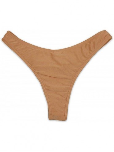 Tankinis Women's Rounded Waistline Cheeky Coverage High-Leg Cut Nostalgia Bikini Bottom Bathing Swimsuit - Shimmer Nude - C51...