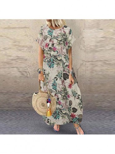Cover-Ups Long Summer Dresses for Women Vintage Dot Print Maxi Dress Bohemian Plus Size Dress Short Sleeve Boho Dresses Z2 pi...