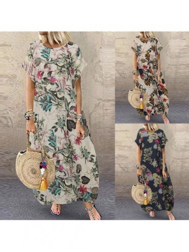 Cover-Ups Long Summer Dresses for Women Vintage Dot Print Maxi Dress Bohemian Plus Size Dress Short Sleeve Boho Dresses Z2 pi...