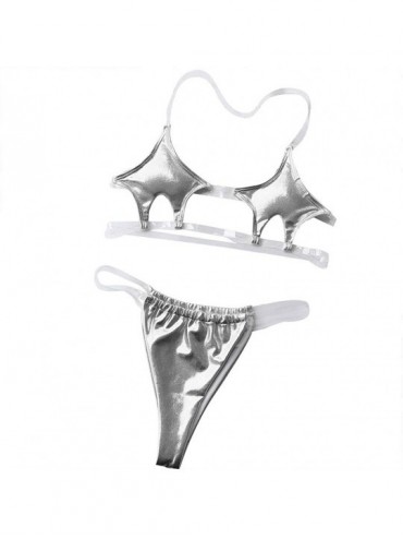 Sets Women's Bikini Triangle Bathing Strap Clear Invisible Two Pieces Bathing Suit Brazilian Bikini Thong - Sliver - CJ18Z4GK...