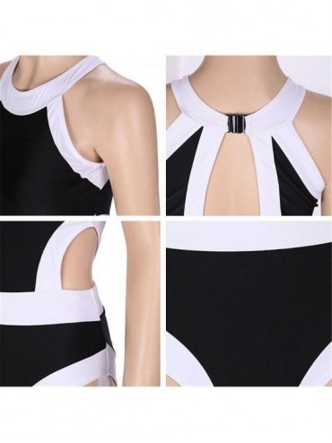 One-Pieces Women's One Piece High Neck Cut Out Bikini Bathing Suits Swimwear - Black - CV12BSAF6BJ $21.85