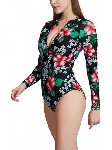 Rash Guards Fashion Bikini Women's Long Sleeve One Piece Sun Protection Rash Guard Rashguard UPF 50+ Swimsuit - Floral - CW18...