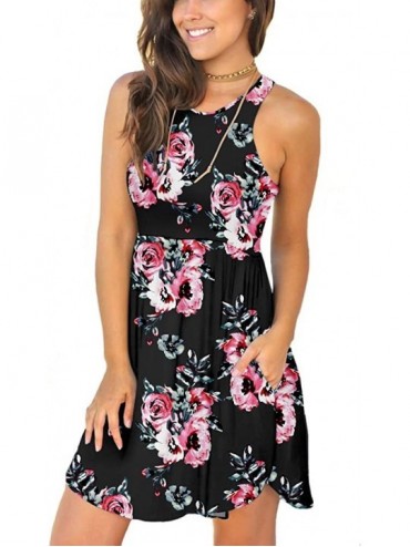 Cover-Ups Women's Summer Casual T Shirt Sundress Swimsuit Cover Ups with Pockets - Floral Black - C518QC4CXYE $48.83