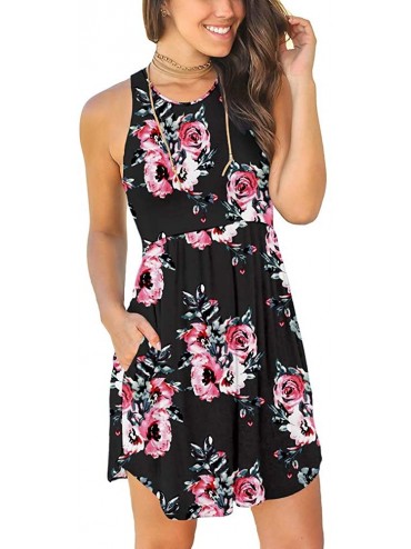 Cover-Ups Women's Summer Casual T Shirt Sundress Swimsuit Cover Ups with Pockets - Floral Black - C518QC4CXYE $22.20
