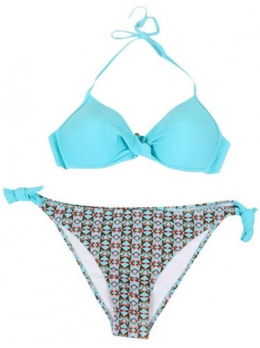 Bottoms Women's Swimsuit Halter Halter Strap Solid Print Bikini Set(T-Mint Green-M) - T-mint Green - CE196U5Y96C $15.47