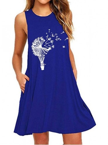 Tops Women's Summer Casual T Shirt Dresses Short Sleeve Swing Dress Pockets - Blue D - CB19D8QGTI6 $37.40