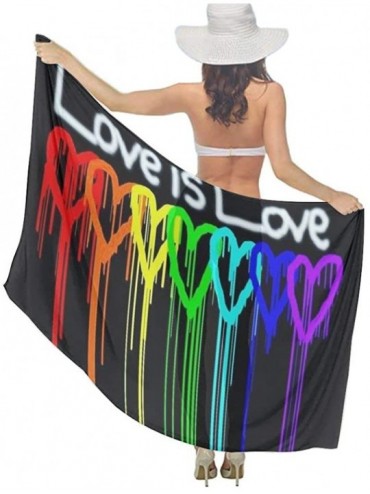 Cover-Ups Women Girl Fashion Chiffon Scarf Bikini Cover Up Summer Beach Sarong Wrap Rainbow Gay Pride Rainbow Heart Love is L...