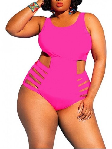 One-Pieces Womens Plus Size Swimwear High Waist One Piece Swimsuits Sexy Control Cutout Bathing Suit Monokini - Pink - C418OK...