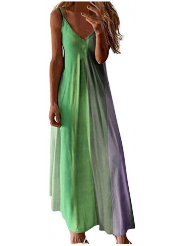 Cover-Ups Cami Tank Dresses for Women Elegant Summer V Neck Floral Maxi Dress Sleeveless Long Dresses Beach Sundress - CR190R...
