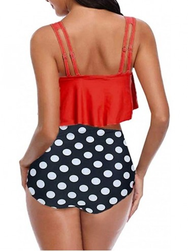 Sets 2019 New Switmsuit for Women Two Pieces Bathing Suits Top Ruffled Racerback with High Waisted Bottom Tankini Set Red - C...