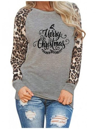 Tops Festival Christmas Womens Reindeer Blouses T-Shirt Xmas Long Sleeve Tops - C-gray - CF192K4N49Z $13.48