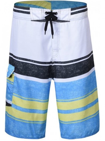 Board Shorts Men's Quick Dry Wave Pattern with Mesh Lining Board Shorts - White& Blue-123 - CH12IW669GT $32.11