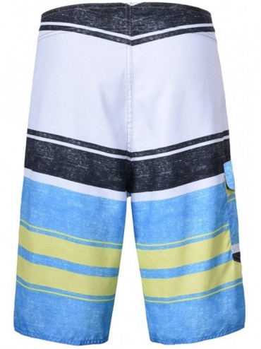 Board Shorts Men's Quick Dry Wave Pattern with Mesh Lining Board Shorts - White& Blue-123 - CH12IW669GT $19.96