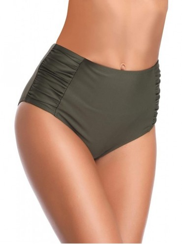 Bottoms Women's Retro High Waisted Bikini Bottom Ruched Side Swim Short Tankinis - Army Green - CO18KRGAYTU $34.60