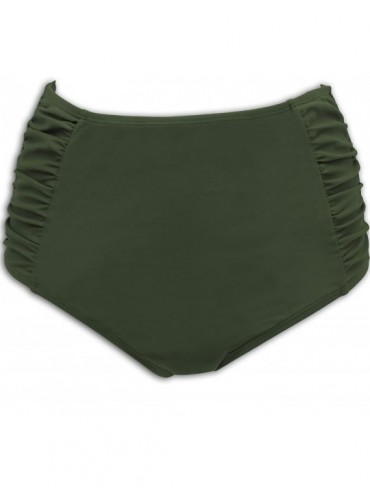 Bottoms Women's Retro High Waisted Bikini Bottom Ruched Side Swim Short Tankinis - Army Green - CO18KRGAYTU $22.91