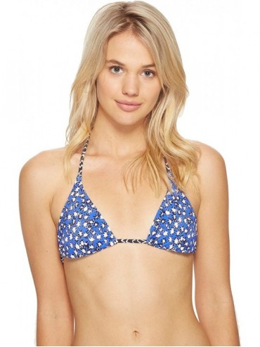 Tops Women's Fleur De La Mer String Bikini Top - Dazzling Blue - CR12O5JOXPJ $27.83