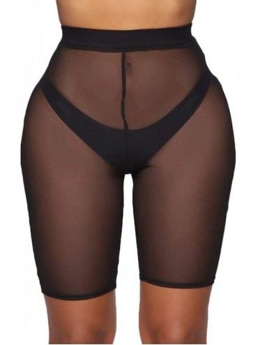 Tankinis Women Sexy Perspective Mesh Sheer Swim Shorts Pants Bikini Bottom Cover up - Black - CX18SLUU3AH $22.71