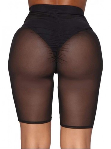 Tankinis Women Sexy Perspective Mesh Sheer Swim Shorts Pants Bikini Bottom Cover up - Black - CX18SLUU3AH $14.45