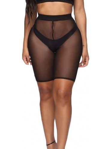 Tankinis Women Sexy Perspective Mesh Sheer Swim Shorts Pants Bikini Bottom Cover up - Black - CX18SLUU3AH $14.45