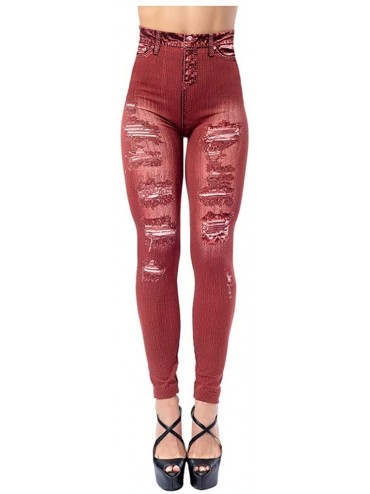 Tops 2020 Fashion Leggings for Women High Waist Print Jeggings Womens Juniors Classic Imitate Denim Skinny Jeans Red 4 - CH19...
