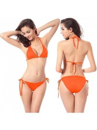Sets Sexy Bikini Sets-Women's Triangle Swimsuit Two Piece Tie Side Bottom Padded Top Bathing Suit - Orange - CP195KR8QGG $10.66