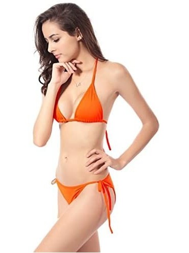 Sets Sexy Bikini Sets-Women's Triangle Swimsuit Two Piece Tie Side Bottom Padded Top Bathing Suit - Orange - CP195KR8QGG $10.66